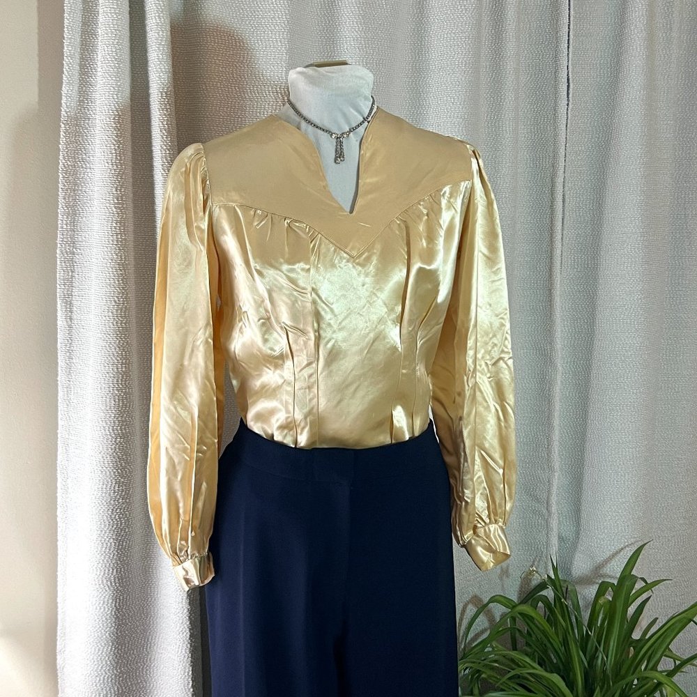 Stunning 1930s Blouse Liquid Satin Balloon Sleeve Elegant Tailored Classic